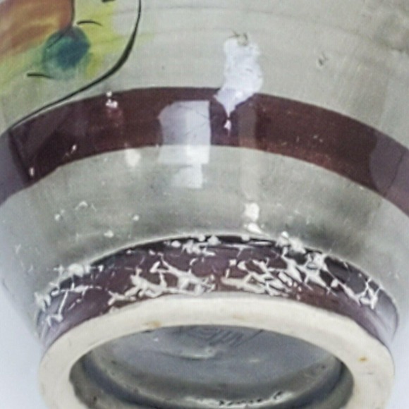 VTG Mexican Pottery Vase 6" Handmade Small Gray Bird Flowers Mexico Mid Century - Picture 5 of 7